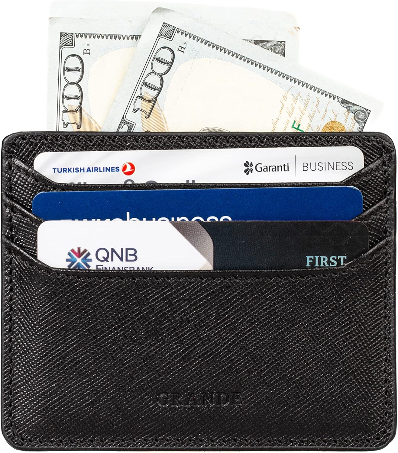 grande 3633 Genuine Leather Card Holder For Women and Men Super Slim Minimalist Small Snap Wallet (Royal Black) - Image 5