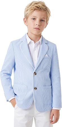 LOLANTA Boys Seersucker Blazer Jacket Kids Lightweight Striped Suit Blazers | Skin-friendly, Lightweight, Breathable, Fully-lining, Versatile, Formal Dress Outfits for Party Wedding School