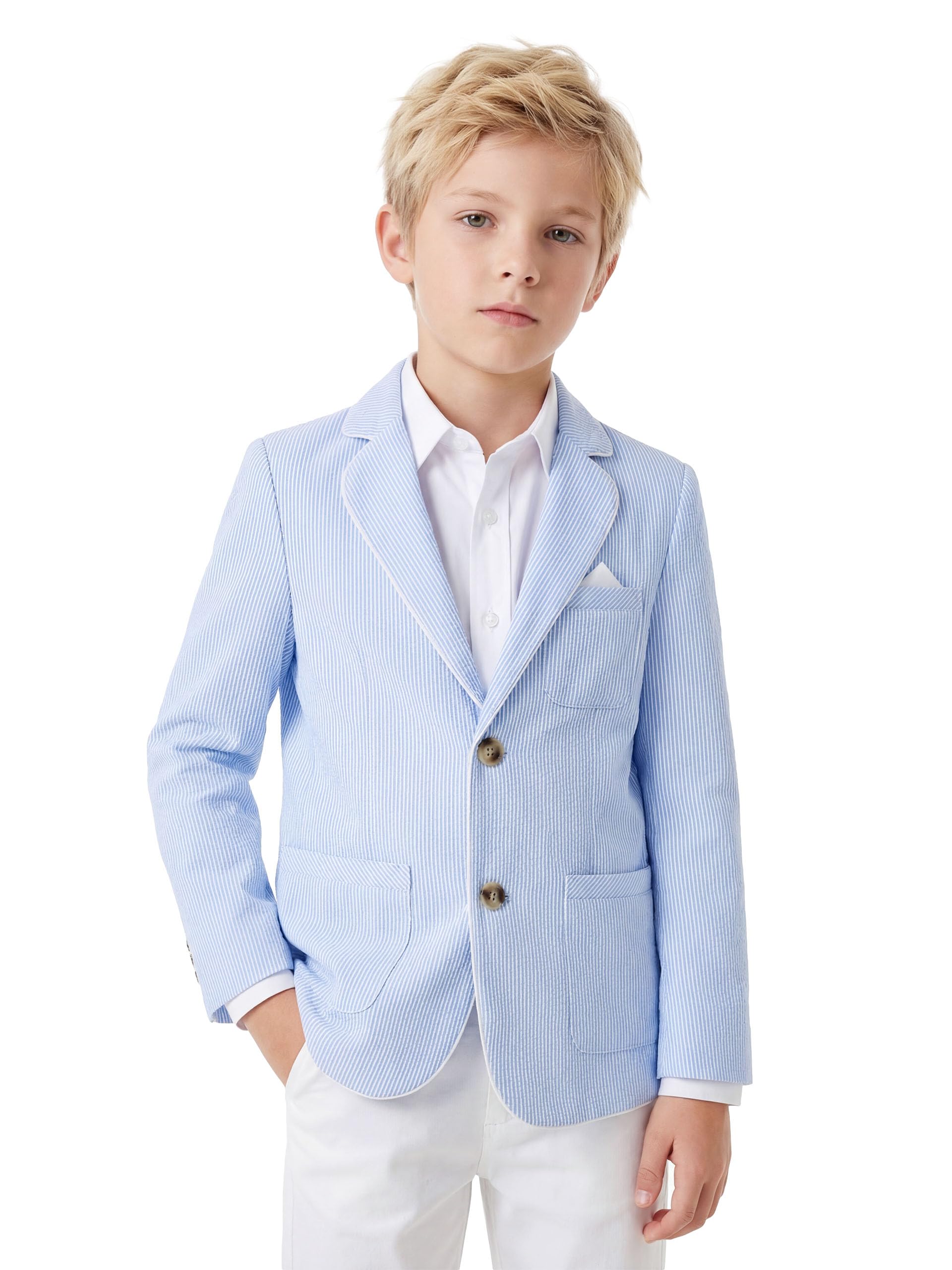 LOLANTA Boys Seersucker Blazer Jacket Kids Lightweight Striped Blazers for Formal Casual Events Dress Outfits Tuxedo Suit — view 8