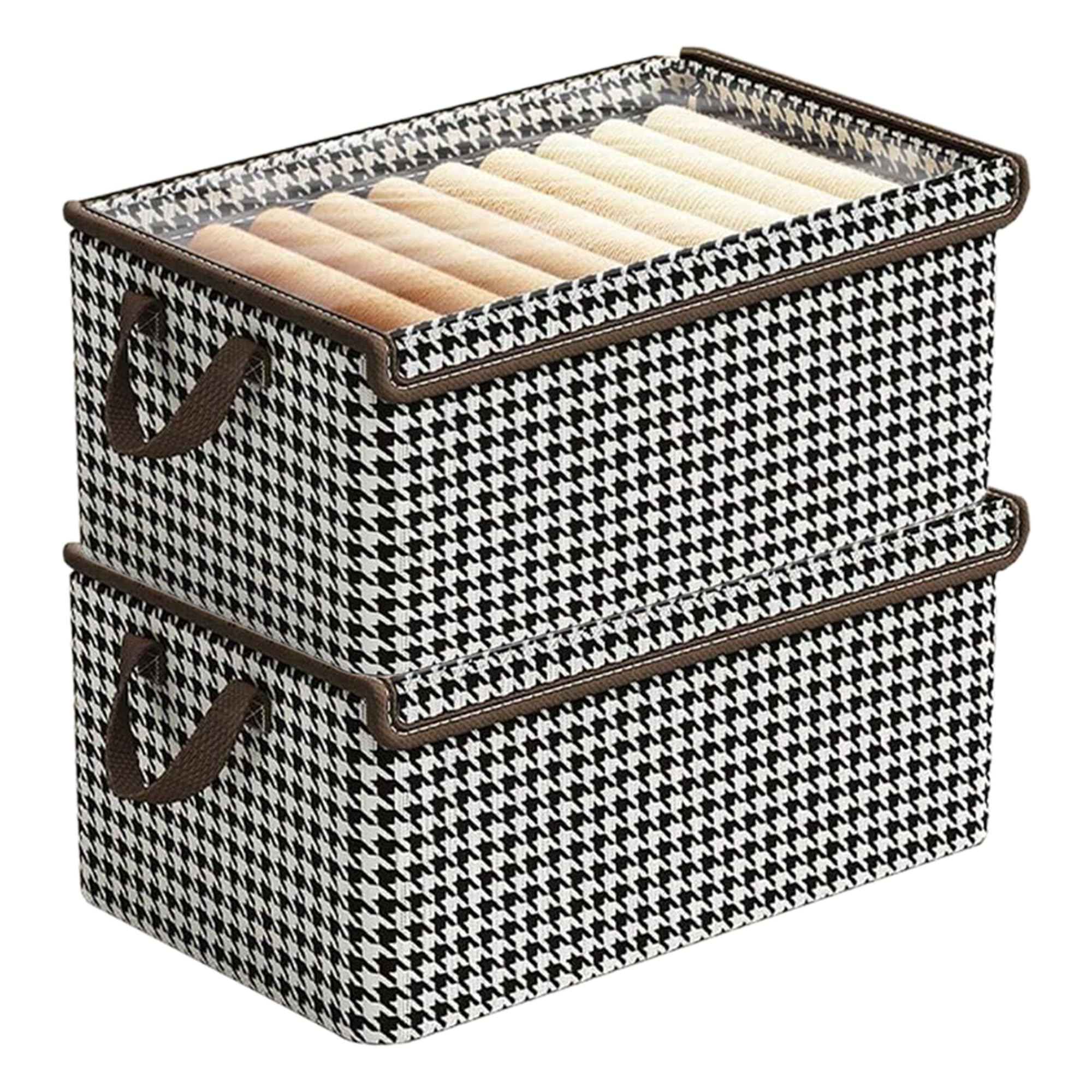 PRIME PICK XL Wardrobe Closet Clothing Organizer for Clothes Storage Pack of 2 Foldable Washable Non-Woven Box with Lid Metal Frame & Handles Ideal for Almirah Drawer & Cupboard Perfect Brown