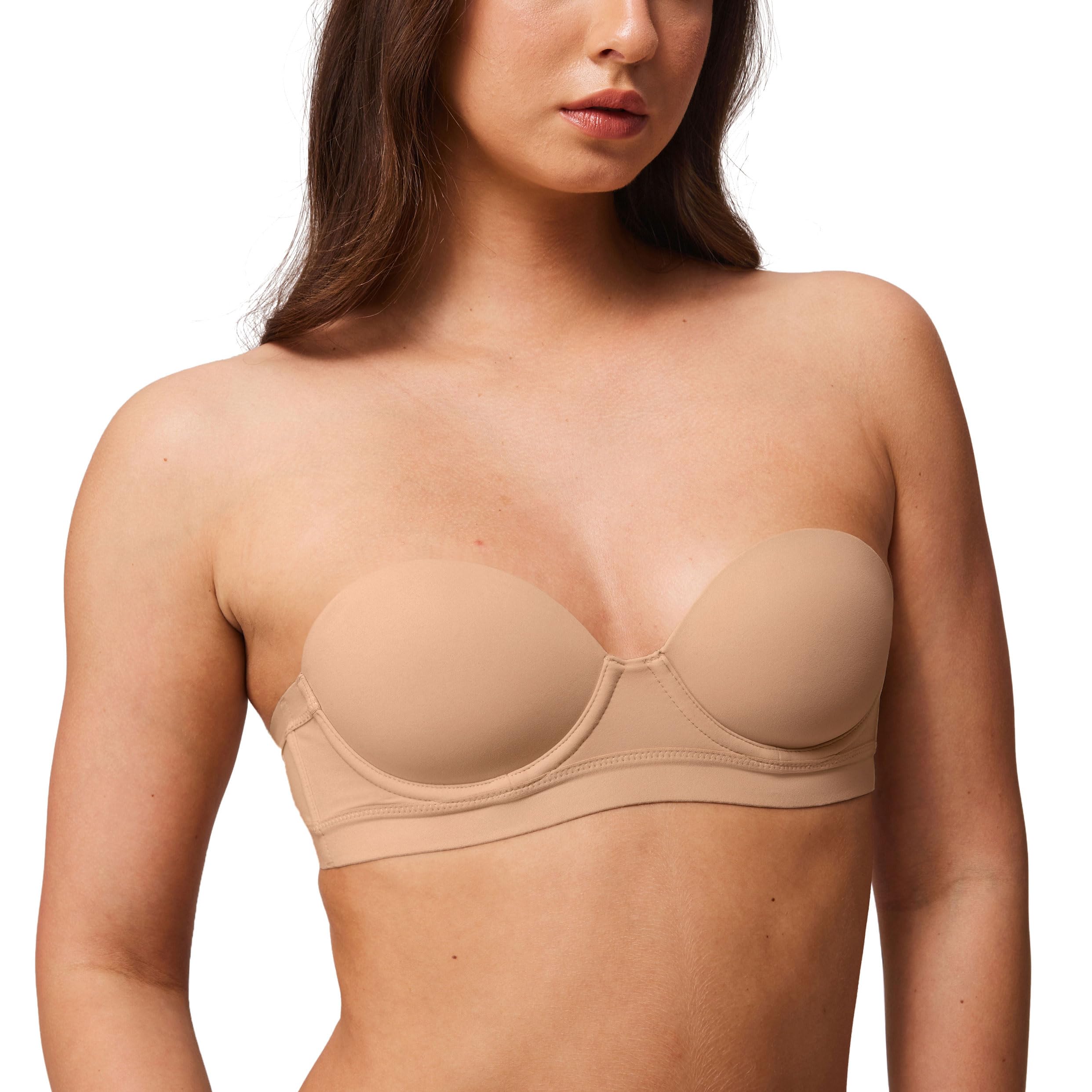 Halobliss Damen Trägerloser BH Kleine Brüste mit Bügel Seamless Bandeau BHS Tshirt Leicht Gepolstert