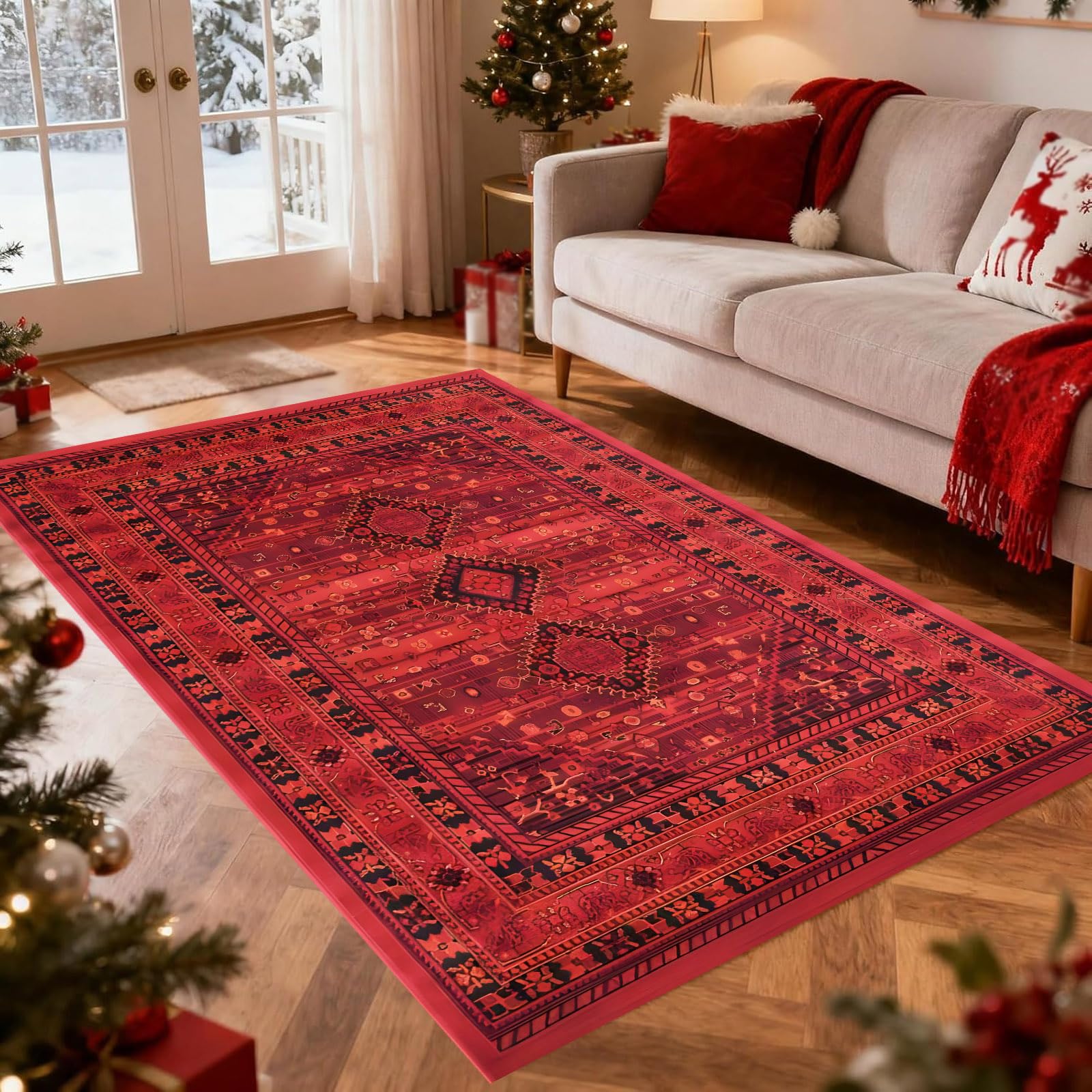 Tapis de salon rouge 120 x 185 cm au style vintage traditionnel