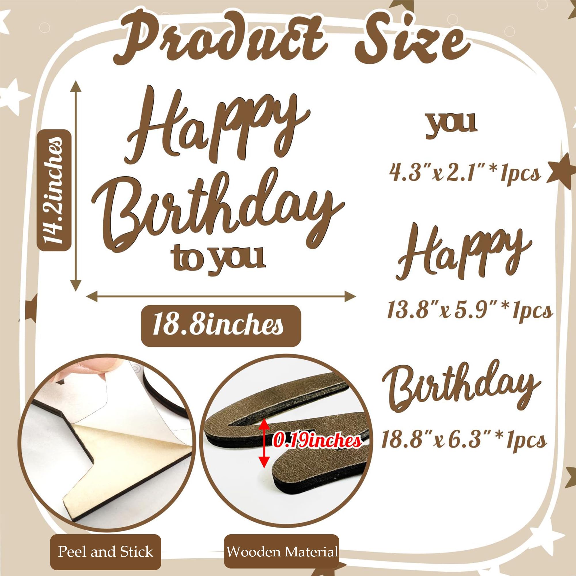 Wooden Happy Birthday Sign - Peel & Stick Party Decal For Walls & Backdrop Decorations