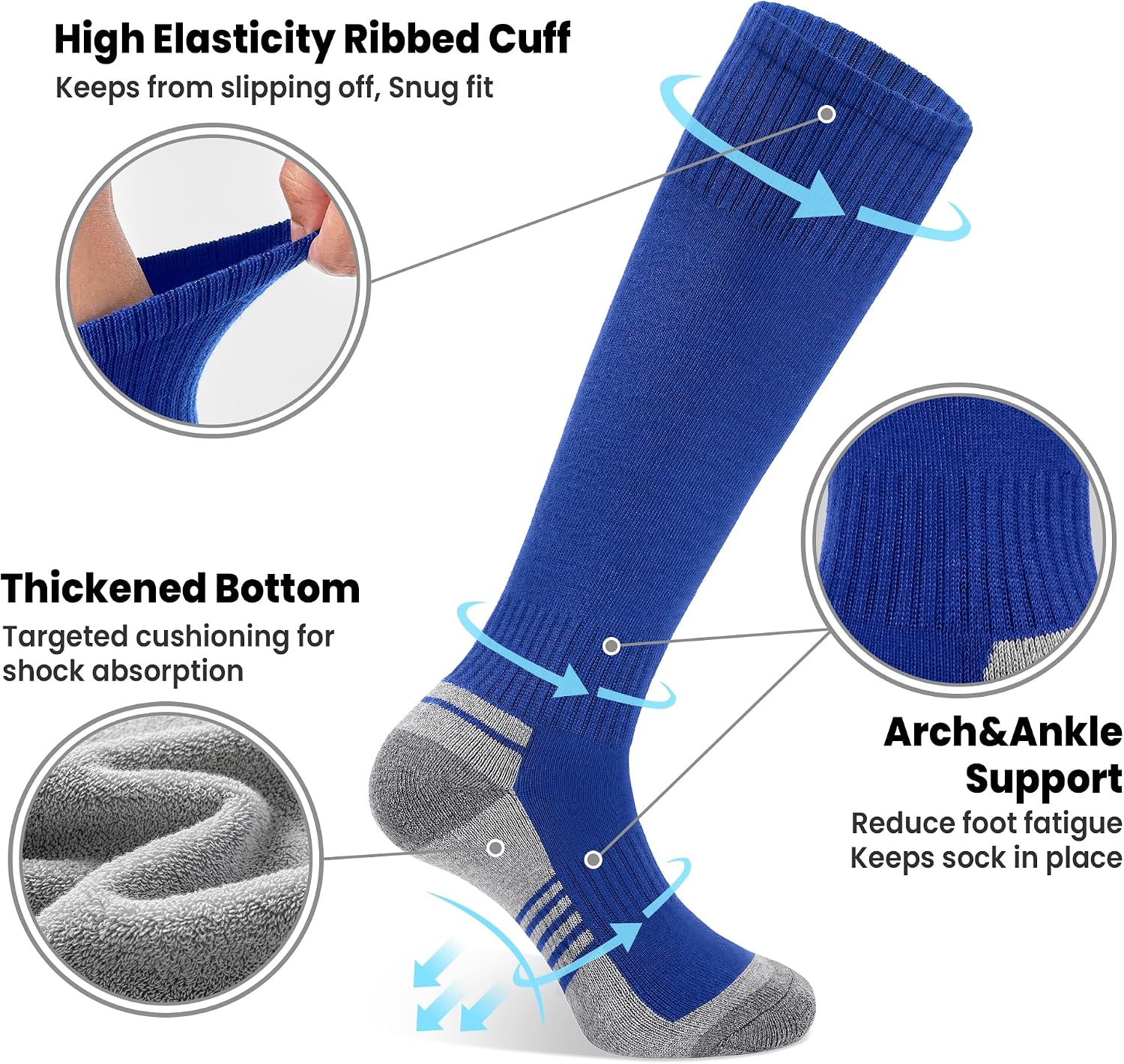 Somaibo Kids Soccer Socks 3 Pairs Football Baseball Softball Knee High Sock