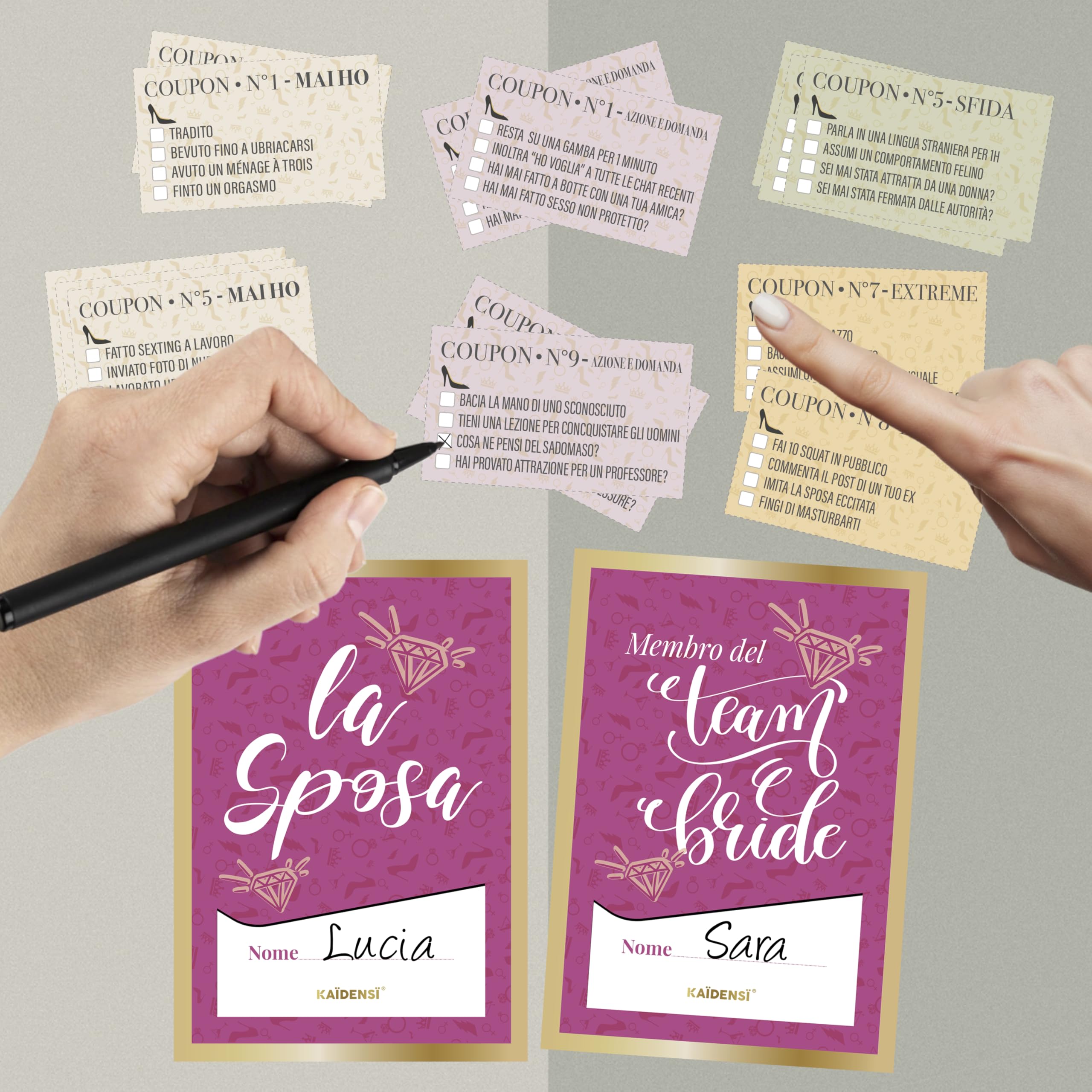 KAÏDENSÏ Giochi Addio al Nubilato Alcolici - Gadget Sposa Divertenti - Gioco Carte Alcolico Originale con Palette - Kit Team Bride to Be Scherzi Originali