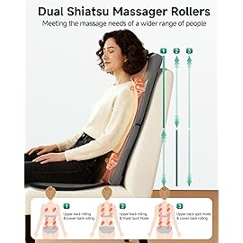 Snailax Back Massager for Full Back Pain Relief Deep Tissue, Long Track Dual 3D Shiatsu Rollers 3 Height Settings Foldable Massage Chair Pad with Heat, Vibration Heated Seat Cushion, Gifts for Mom Dad