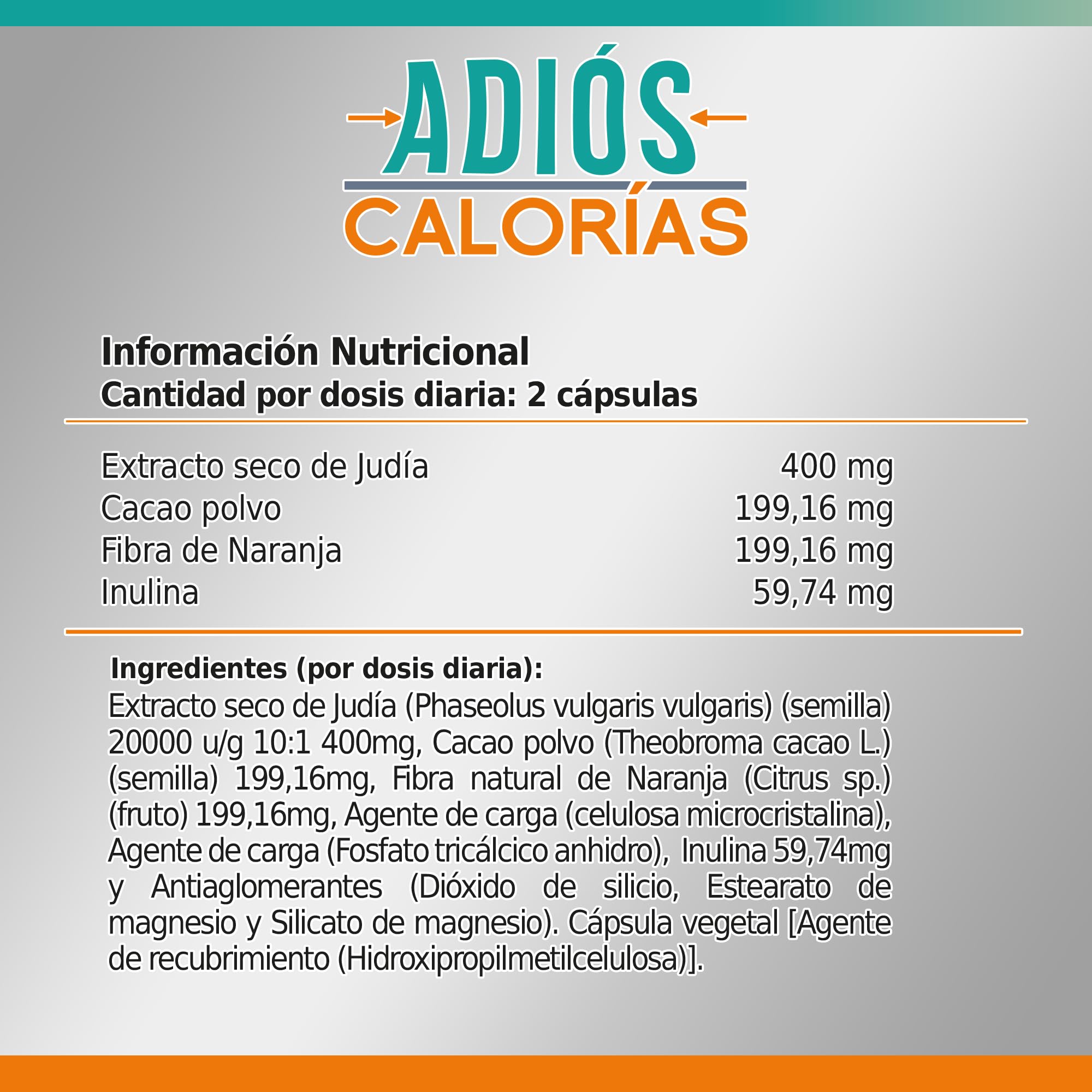 Adiós Calorías Healthy Fusion | Bloqueador de carbohidratos y grasas | Potente Adelgazante + Quemagrasas | Supresor y saciante del apetito | Elimina las dietas restrictivas | Formula natural | 60 Caps