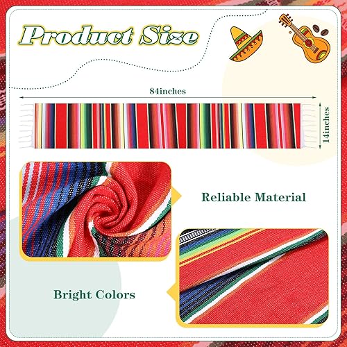 Miniatura 2 de Mixweer Camino de mesa de sarape mexicano de 24 piezas, colorido con flecos mexicanos de algodón, manta de serape a rayas para decoraciones de