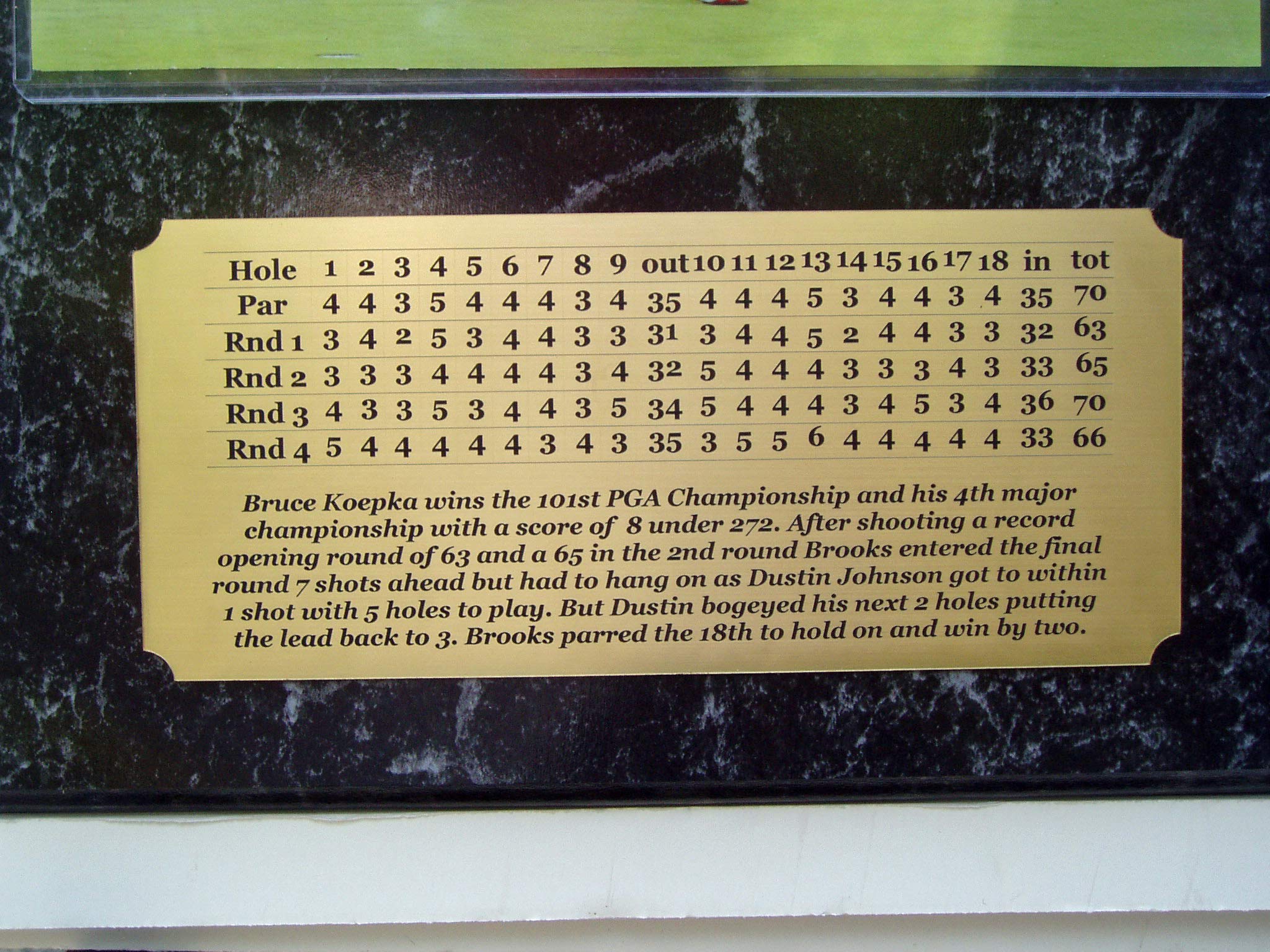 GFSF Brooks Koepka 2019 PGA Championship 8x10 After Final Putt Photo Plaque with Engraved Scorecard