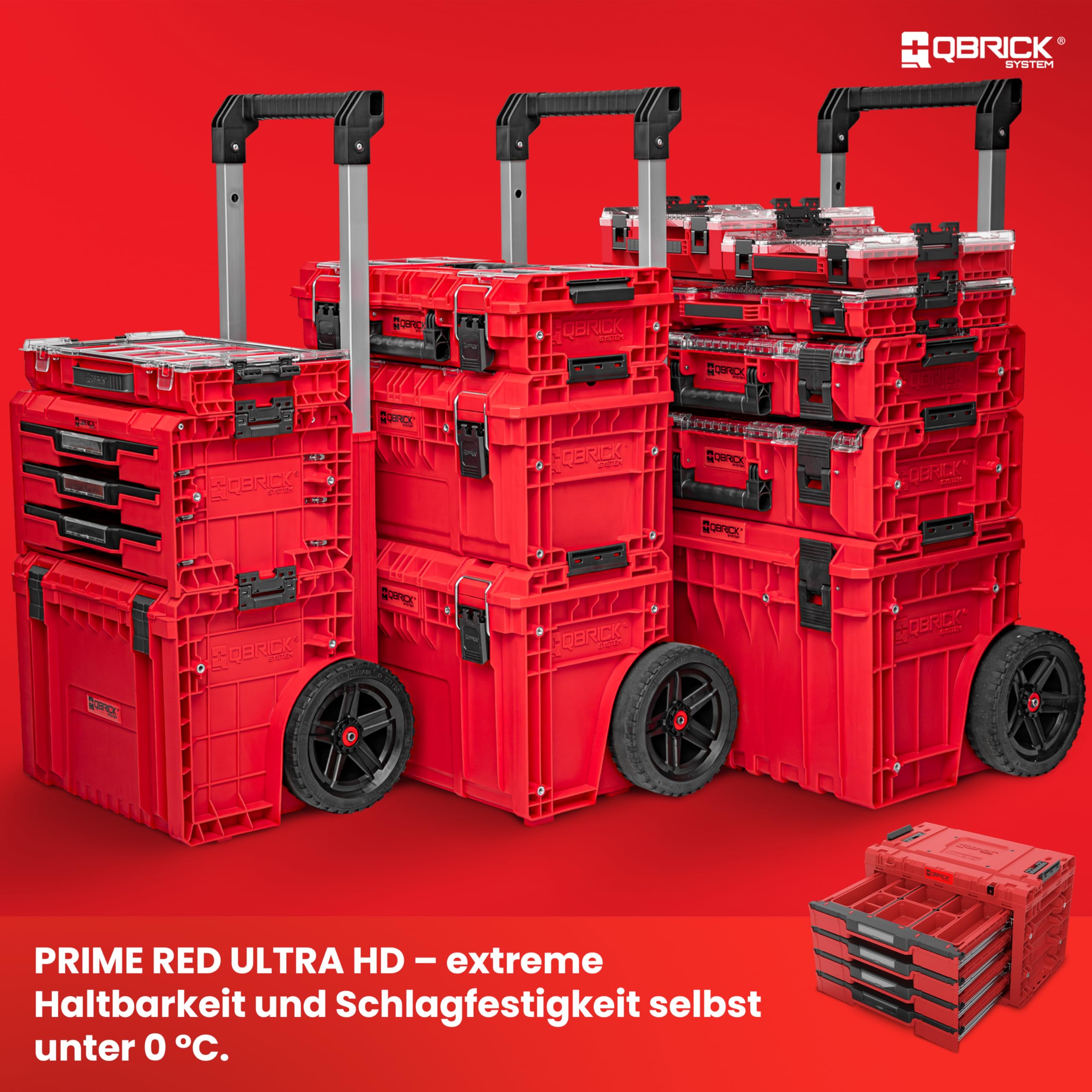 Qbrick System Pusta skrzynka narzędziowa - 4 przegródki - walizka narzędziowa - 542 x 335 x 369 mm czerwona