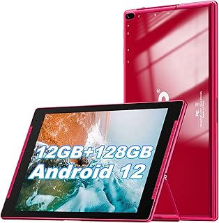 10.1 inch Tablet, Android Tablets with Stand, 12GB RAM,128GB ROM,(512GB Expandable Storage), HD IPS Screen, 2.0MP Front+8.0MP Rear Camera, Wi-Fi, Bluetooth, Google GMS Tablet (Red)