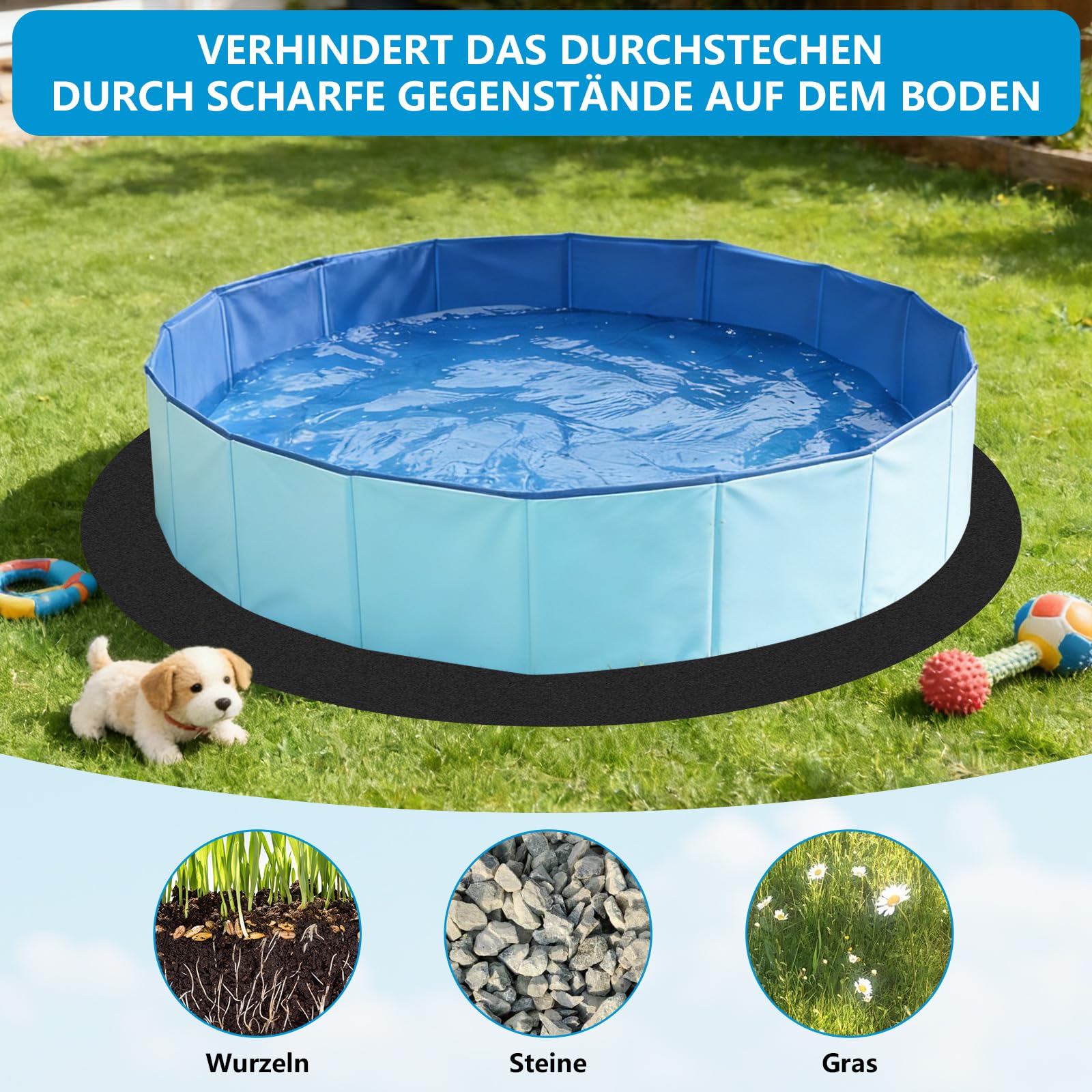 Storystore Poolunterlage Rund, 400cm Pool Unterlage Outdoor Faltbarer Poolmatten Schutzboden Whirlpool Unterlage Wasserabsorbierende Pool Bodenplane für Aufstellpools Whirlpools
