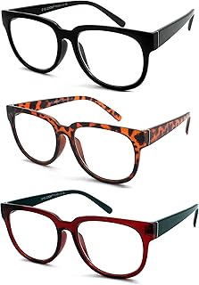 EYE ZOOM Reading Glasses 3 Pack Women Stylish Plastic Frame Readers, Multi-color, 3.50