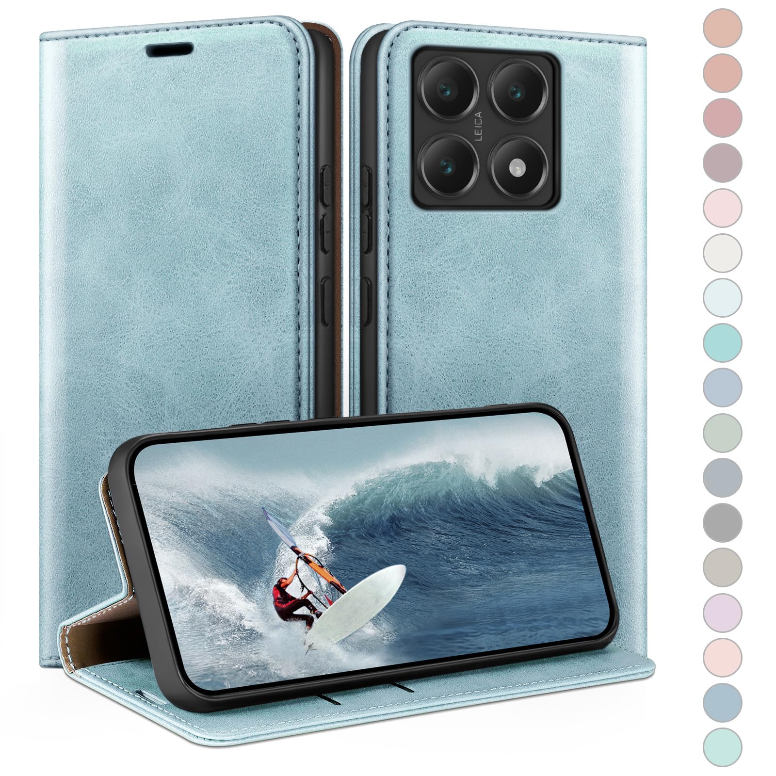 Étui Portefeuille Cuir TIANYUE Pour Xiaomi 14T – Bleu – Rabat Magnétique Et Kickstand