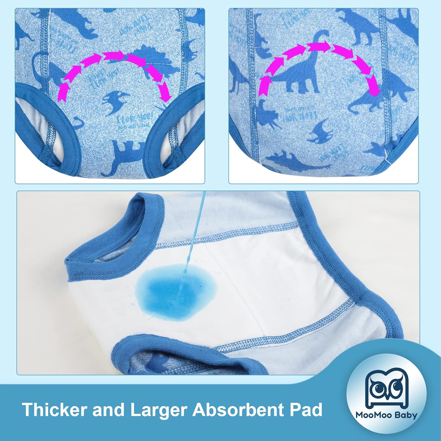 MooMoo Baby Potty Training Underwear for Boys Absorbent Cotton Training Pants Washable and Reusable 2T-7T 6 Packs - Image 3