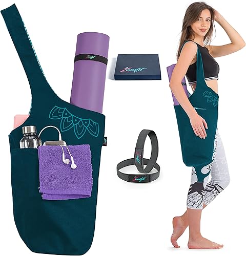 Bolsa para esterilla de yoga, bolsa larga con bolsillos para tus accesorios de yoga, bolsa de yoga con correa elástica para esterilla de yoga, disponible en Yaxa Colombia