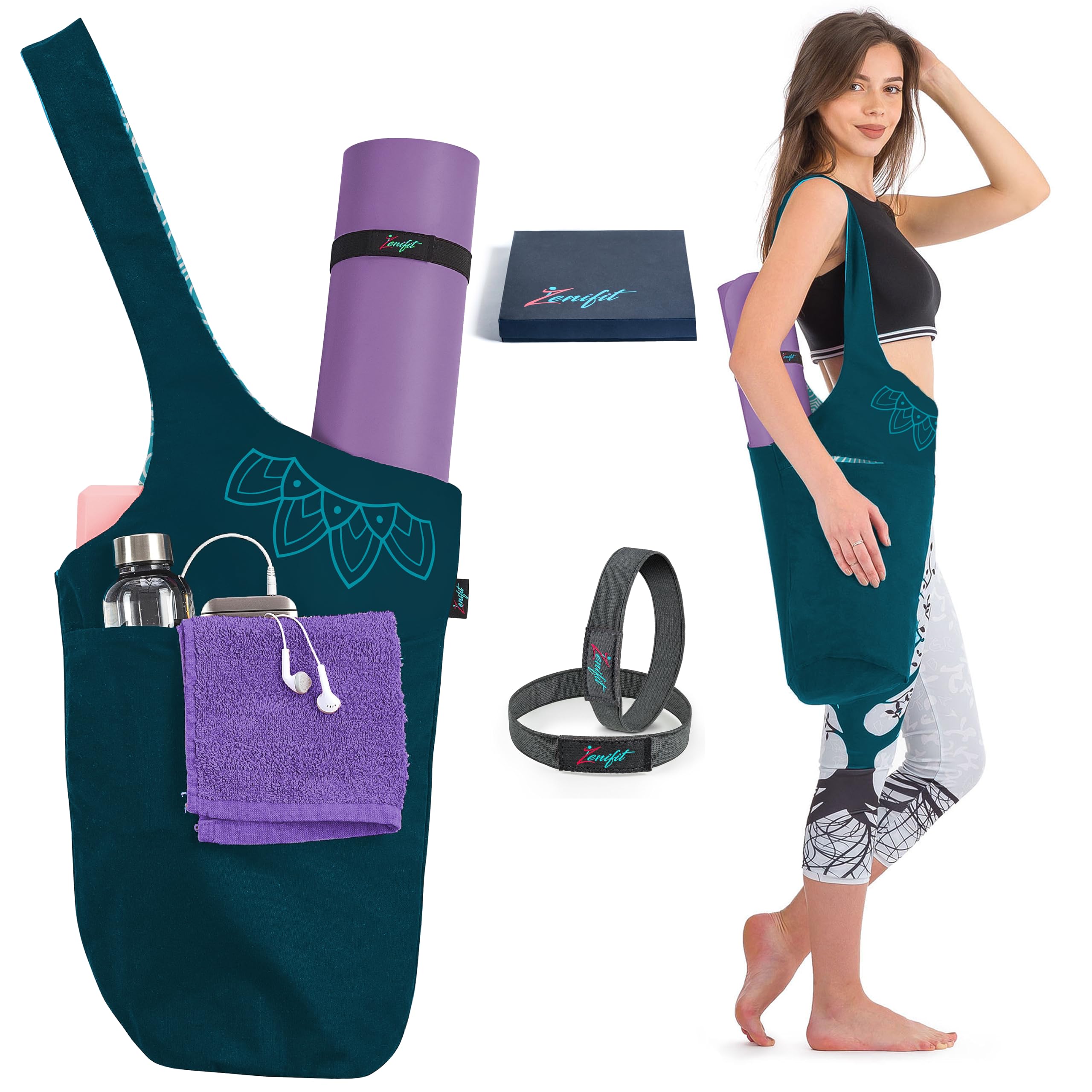 Zenifit Yoga Mat Bag - Long Tote with Pockets - Holds More Yoga Accessories. Cute Yoga Mat Holder with Bonus Yoga Mat Strap Elastics. - Yoga Mat Bags and Carriers for Women-image-31