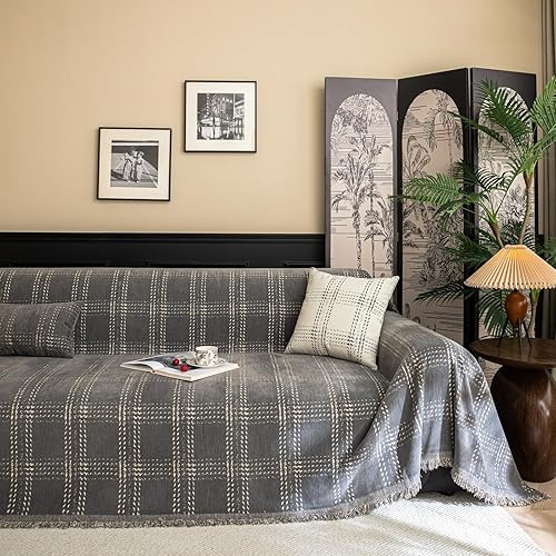 Miniatura 30 de HANDONTIME fundas de sofá beige para sofá, fundas boho de jacquard y corduroy para perros, funda de sofá de felpilla para perros, protector suave