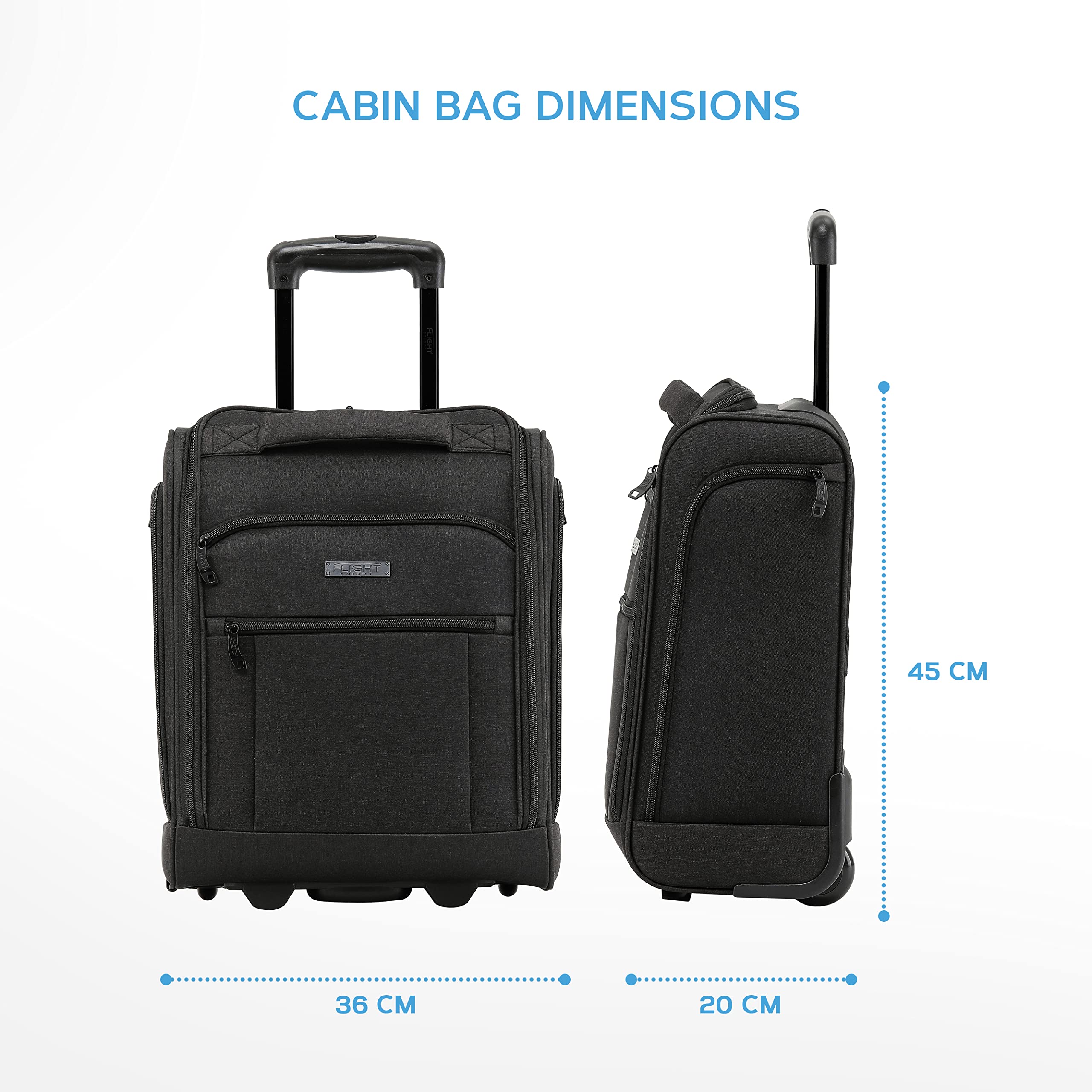 Flight Knight 45x36x20cm easyJet Underseat Carry On Non Priority Approved Hand Luggage Case - 2 Wheels - Ultra Lightweight Durable Soft Case Textile Cabin Suitcase