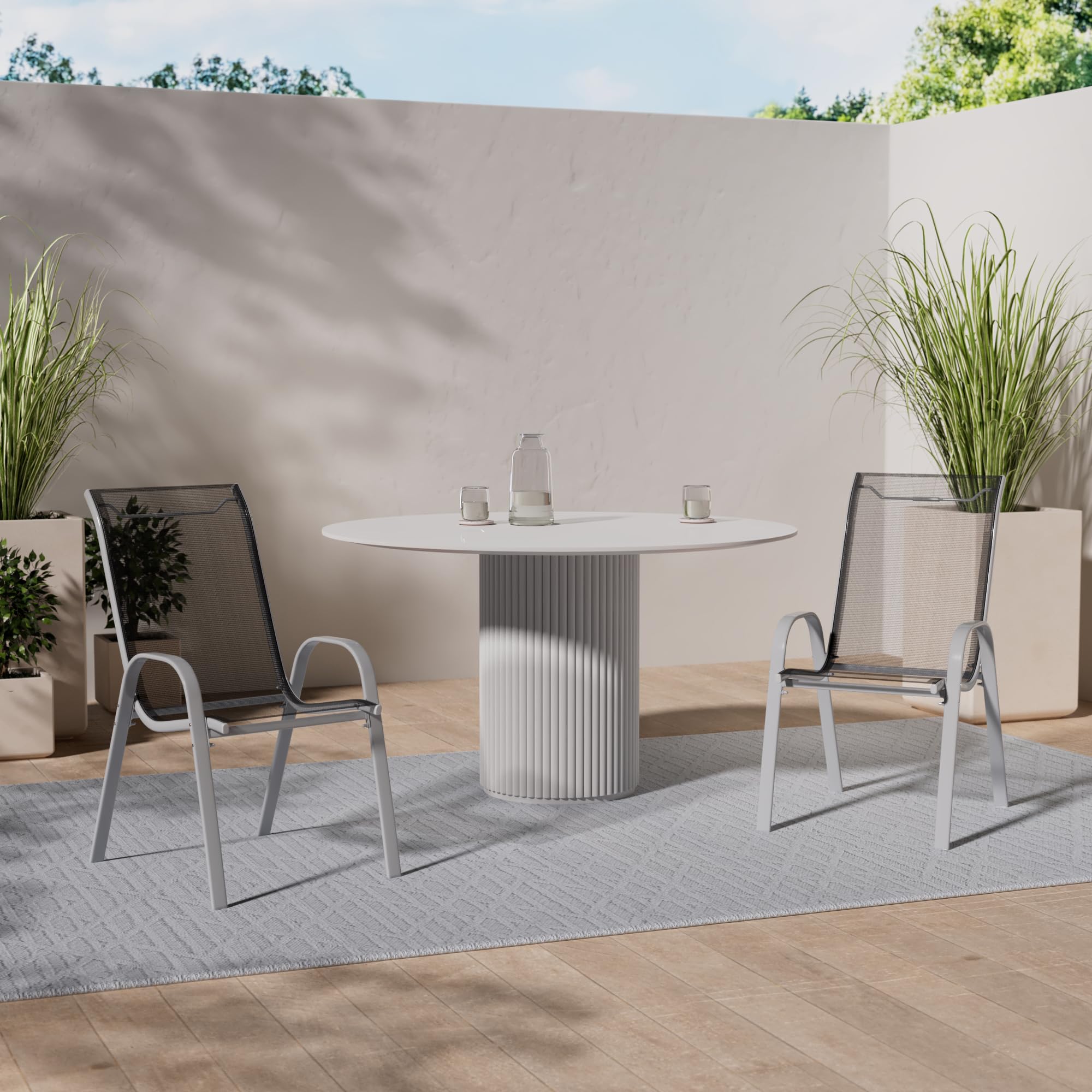 Nexos Trading 6er Set Gartenstuhl Camping Stapelstuhl Hochlehner Terrassenstuhl – Textilene Stahl stapelbar – Farbe: Rahmen anthrazit/Bespannung schwarz
