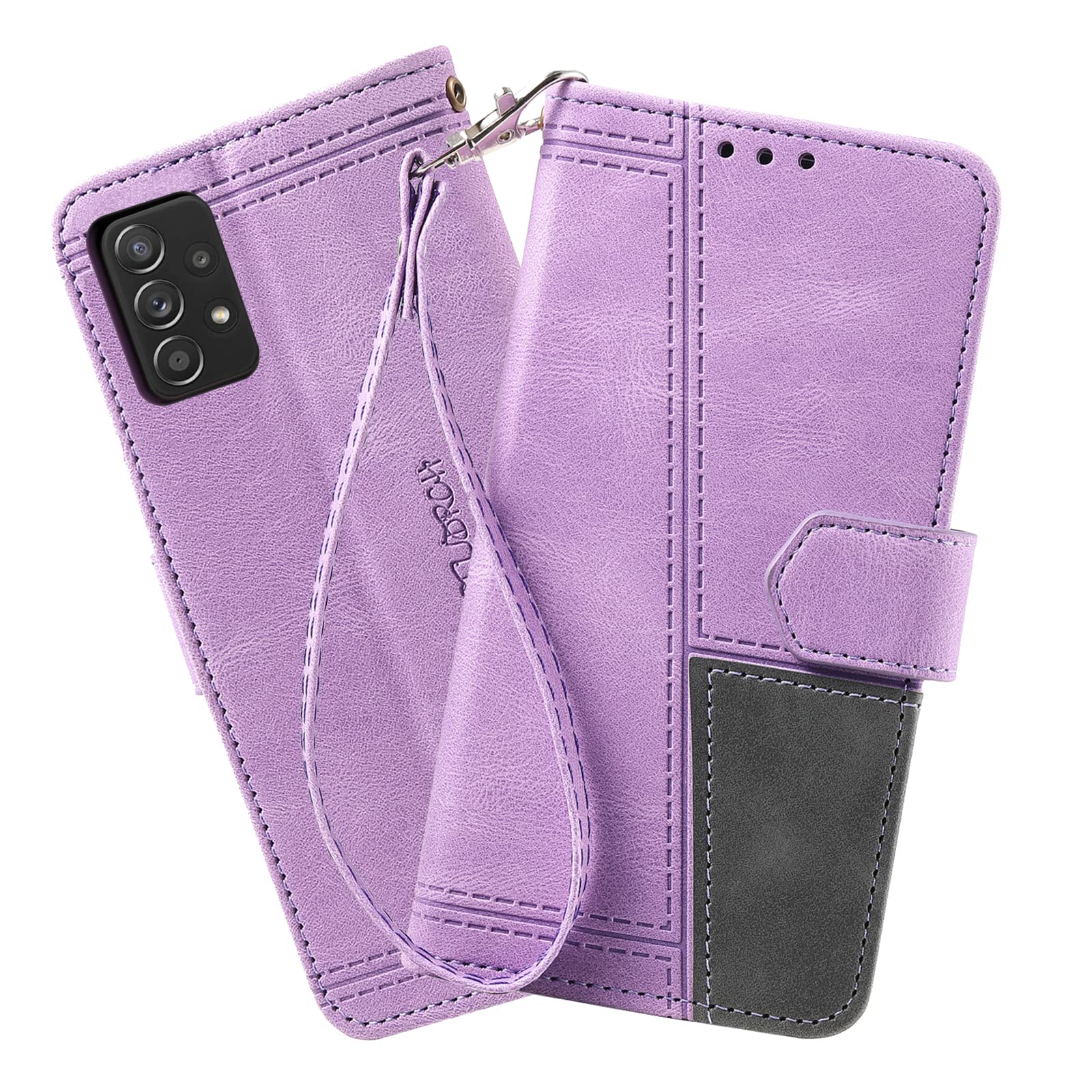 DENDICOCase Compatible with Galaxy A52 4G/5G, Wallet PU Leather Case Cover for Samsung Galaxy A52 4G/5G, Magnetic Shockproof Flip Case, Purple