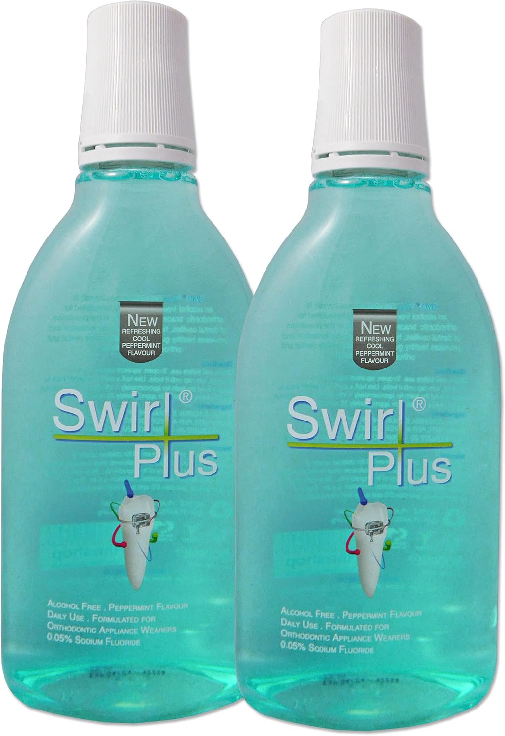 2 x Swirl Plus Mouthwash 500ml Orthodontic Appliance Wearers, Peppermint, Alcohol Free