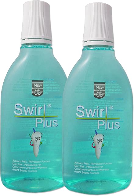 2 x Swirl Plus Mouthwash 500ml ~ Orthodontic Appliance Wearers, Peppermint, Alcohol Free, Fluoride