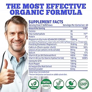 Magnesium Glycinate Soft Chews, Blueberry Flavor.Chewable Sugar Free Potassium Magnesium Chews with Magnesium Glycinate, Vitamin D, B6, and CoQ10 for Calm Support & Sleep for Adults, 60 Days Supply