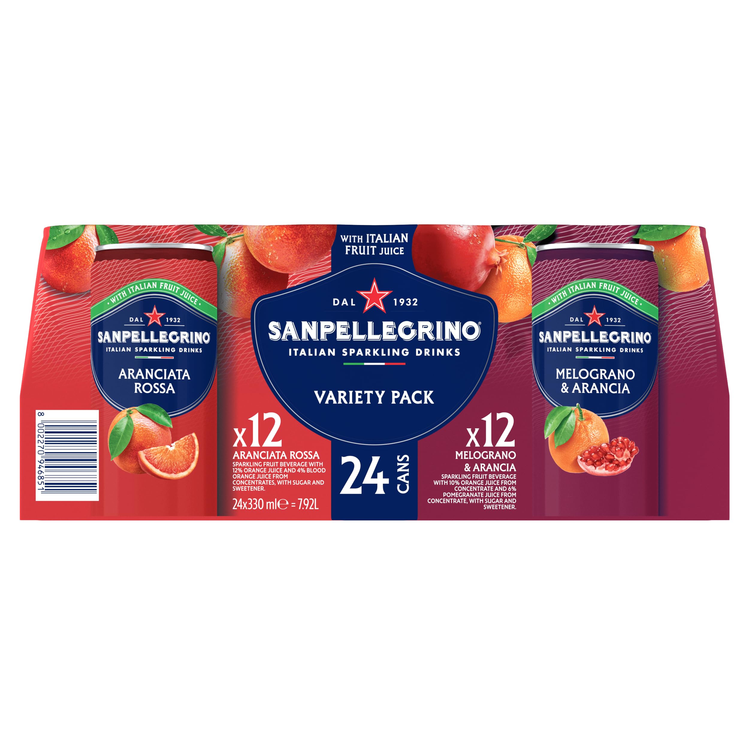 San Pellegrino Italian Sparkling Drinks Variety Pack Soft Drink 24x330ml