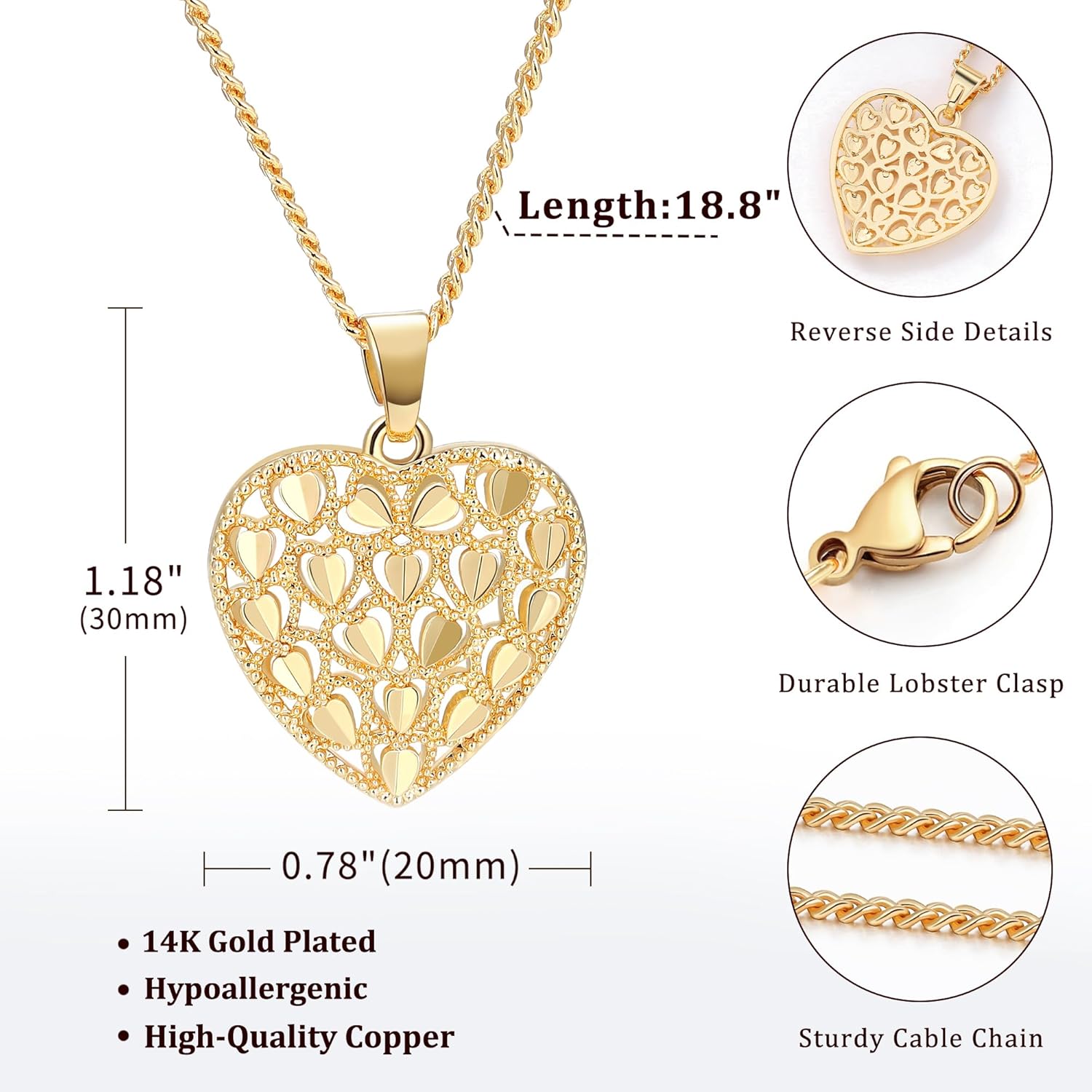 LETFLY 14K Gold Plated Necklaces for Women, Butterfly Heart Flower Openwork Design Pendant Necklace Jewelry Gifts for Women - Image 4