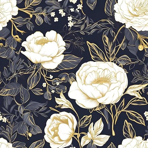 Vintage Navy Gold Large Floral Peel and Stick Wallpaper 17.5"x118"