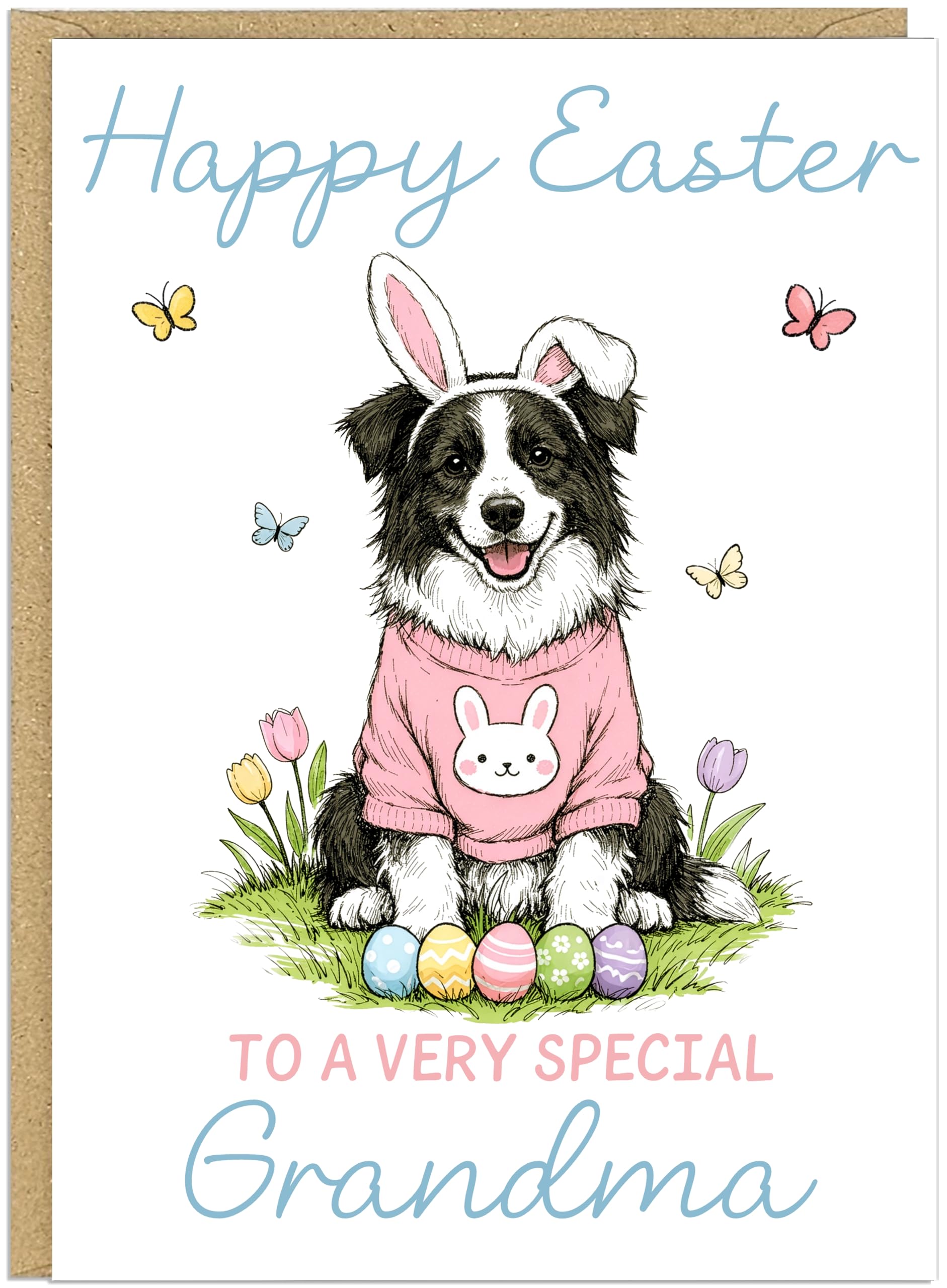 Personalised Fun Dog Breed Happy Easter Cards - Add Own Custom Name on Banner 20 Designs Family Easter Dogs Doggy Lover Gift A5 Greeting Celebration Card (Border Collie)