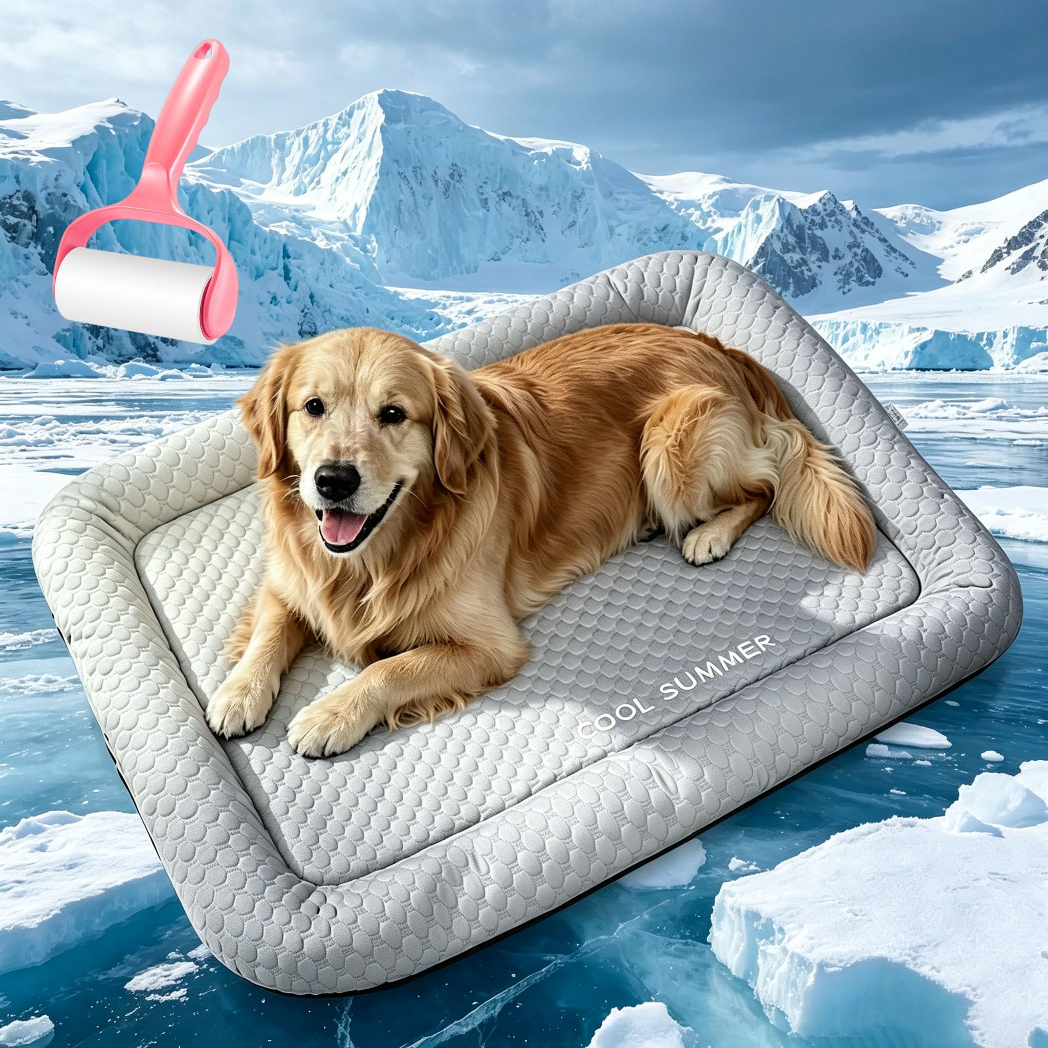 Ice Silk Pet Cooling Pad for Dogs, Self Cooling No Gel Mat, Washable Waterproof Non-Slip PP Cotton Cooling Blanket, Foldable Portable Summer Cool Bed for Crate Sofa Floor Car Travel (#3,L (50×65cm))