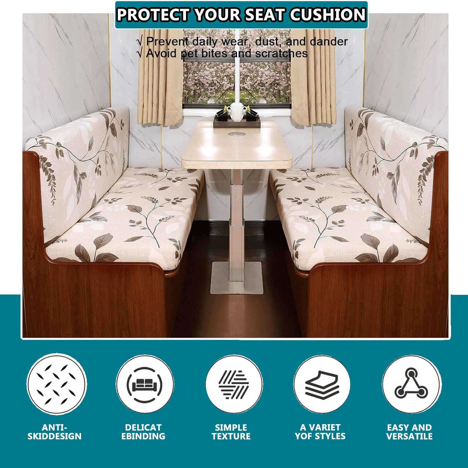 Housse De Coussin pour Dinette RV Anti Slip Sofa Cushion Housse De Banquette(Color:#1)