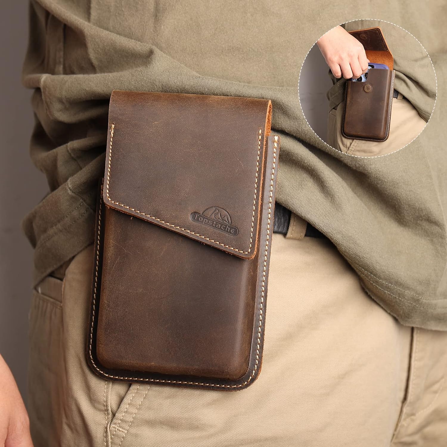 Topstache Leather Phone Holster for Belt