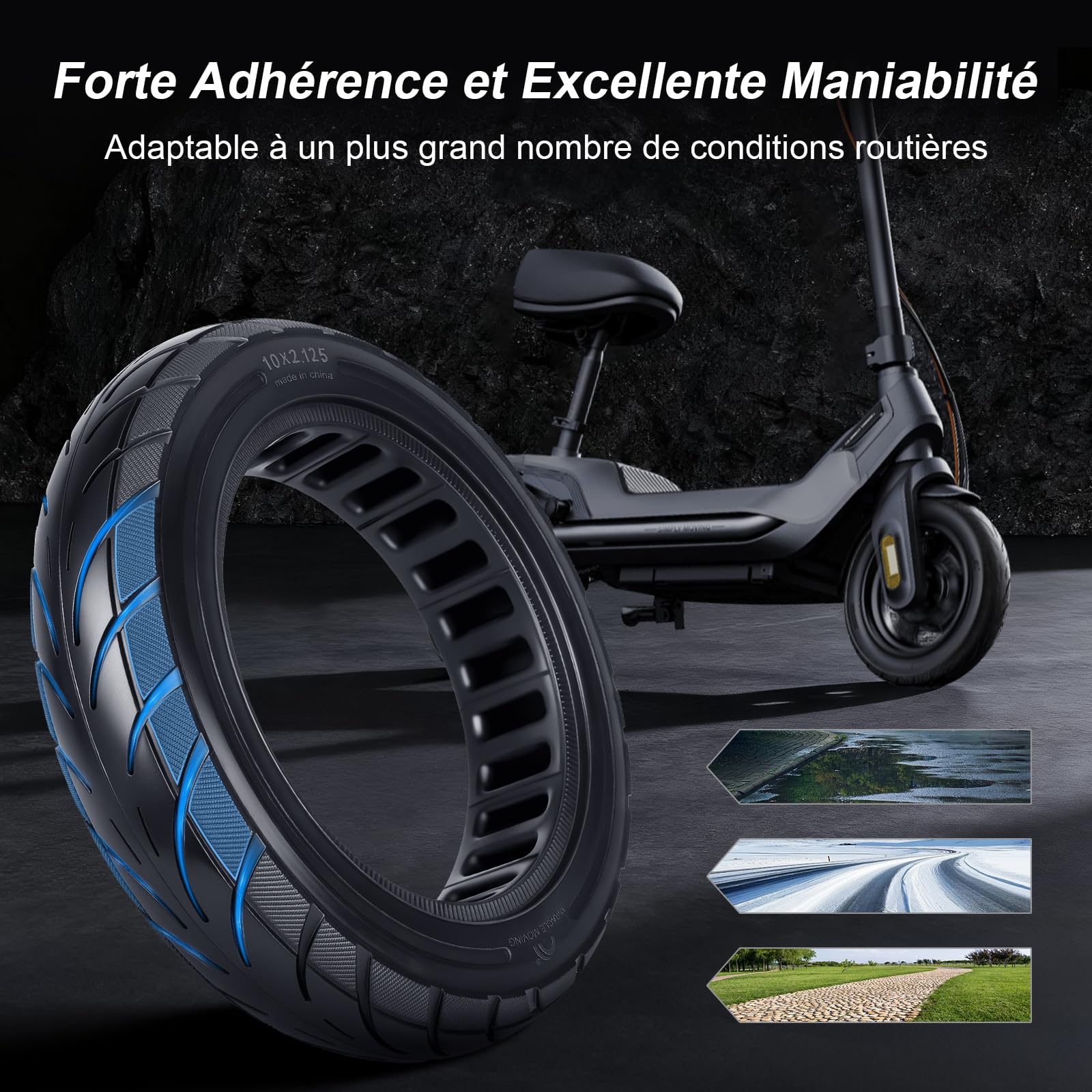 10x2,125 Pneu Plein 250 x 54 Pneu Solide pour Xiaomi 4 Pro/4 Lite, pour Ninebot F20 F25 F30 F40/Ninebot Uifi Trottinette électrique 10'' Pneus de Rechange pour Roue Avant/Arrière (2 Pièces)