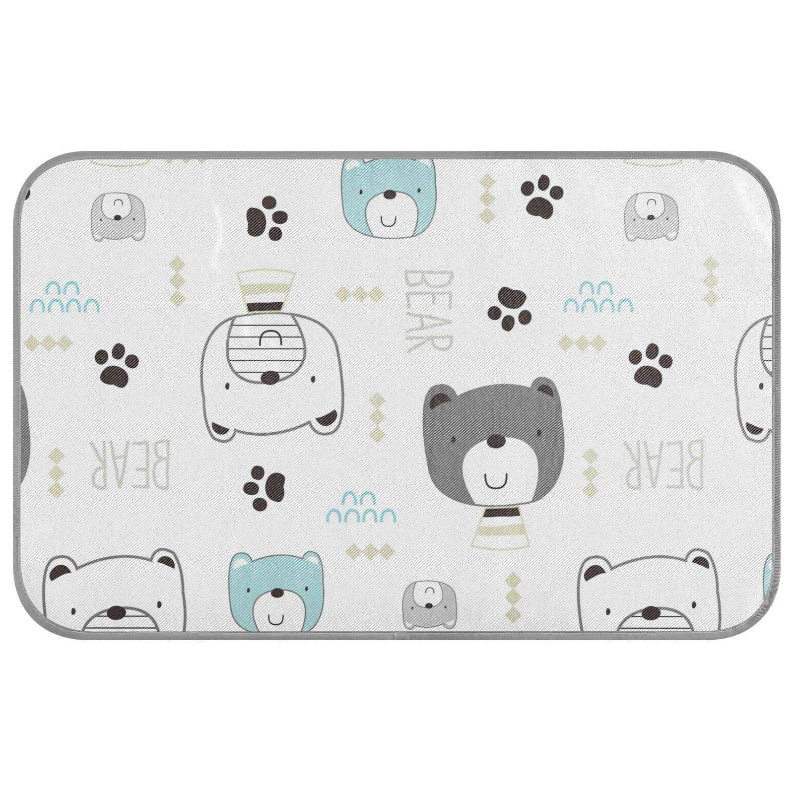 Oyihfvs Seamless Cartoon Bears Head on White Rectangle Ice Silk Dog Pet Pad, Soft Cooling Cat Mat Mattress, Washable Sleeping Pad for Puppy Cat Kennel (Medium) 23 x 38 inch