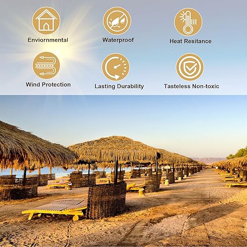 Miniatura 4 de Rodapié de césped de 16.5 pies para techos de paja mexicana Tiki Hut césped artificial rollos de paja de palma tiki bar cabaña palapa techos de paja