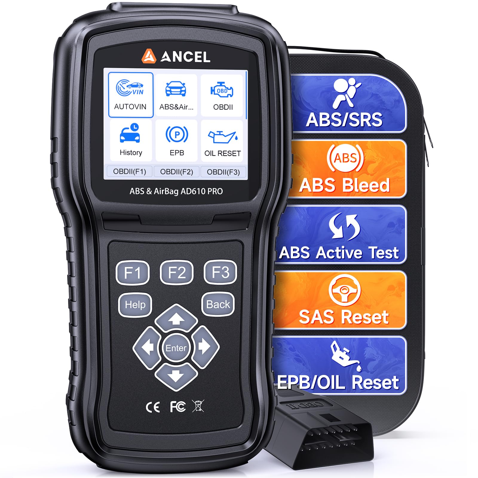 ANCEL AD610 Pro ABS SRS OBD2 Scanner, ABS Bleeding, SAS Calibration, ABS, Airbag, EPB, Oil Reset, Full OBD2 Functions, AutoVIN, Free Lifetime WiFi Updates
