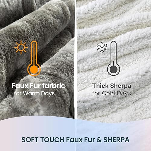 Miniatura 6 de BENFOX Manta térmica eléctrica de 50 x 60 pulgadas, manta eléctrica de piel sintética gris de lujo, calentamiento rápido, suave, esponjosa, gruesa,