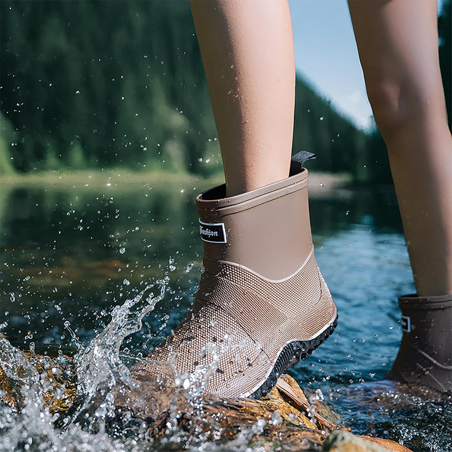 ORISTACO Waterproof Rain Boots Ankle Mid-calf Slip on Lightweight Fishing Rubber PVC Garden Deck Footwear