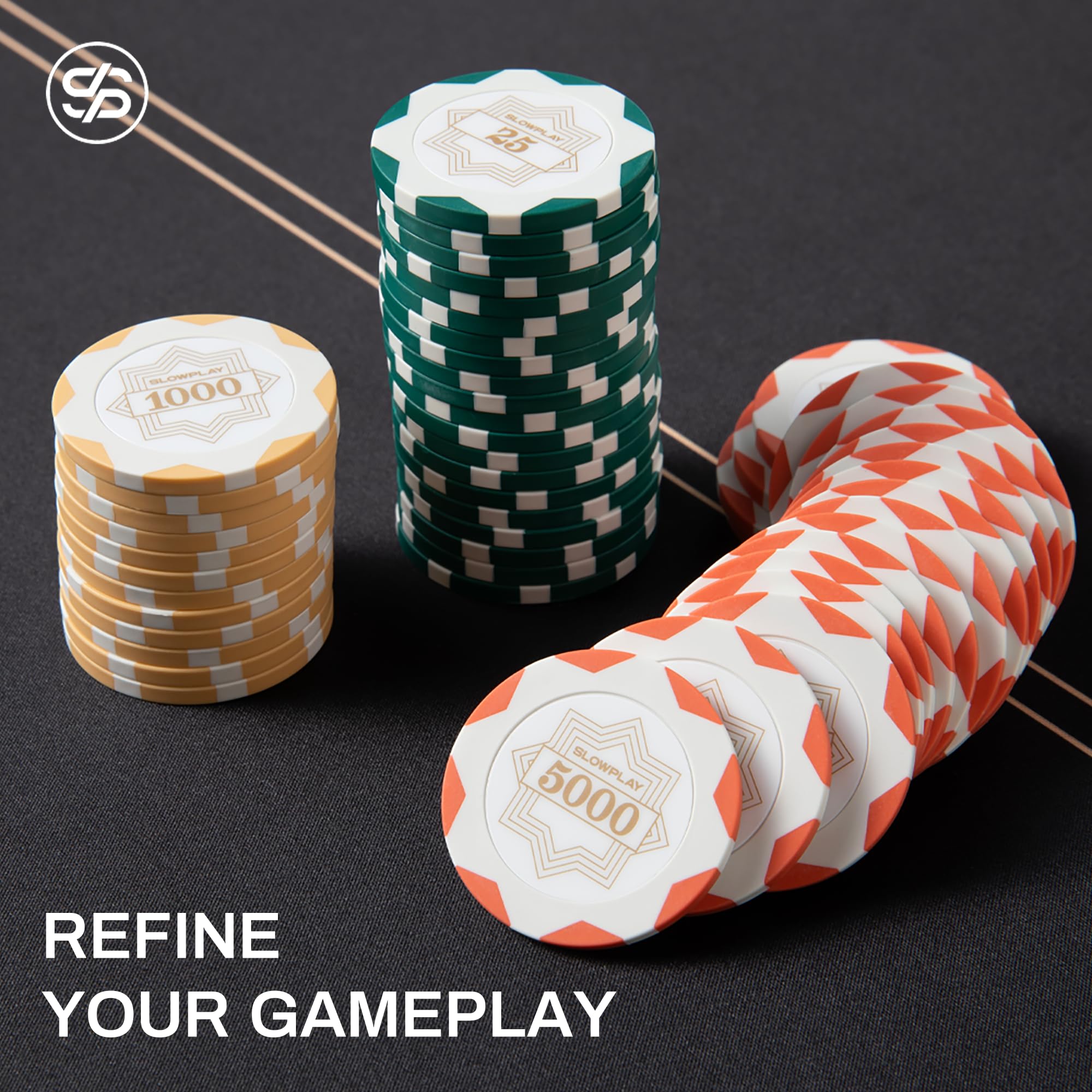 SLOWPLAY Nash Clay Poker Chips, White Gold Edition, 14 grammi di argilla pesante composita, 40 mm grandi fiches in massa, confezione da 50 fiches