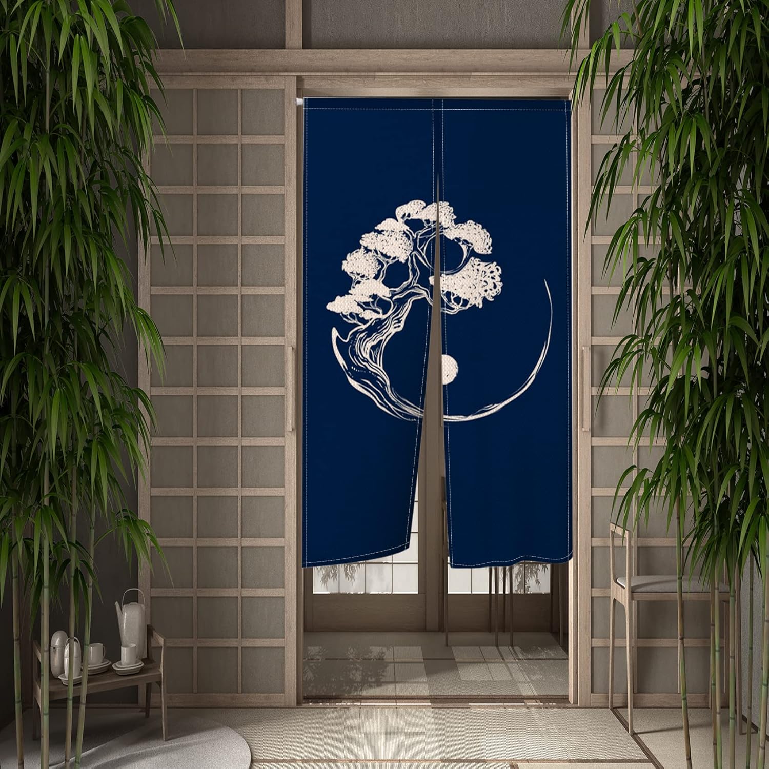 Leowefowa Japanese Noren Doorway Curtains Window Treatment Door Curtain Abstract Pattern Printed Tapestry Doorway Curtain for Ukiyoe Room Divider Home Decorations 33.5" Width x 70.9" Long (Deep Blue)