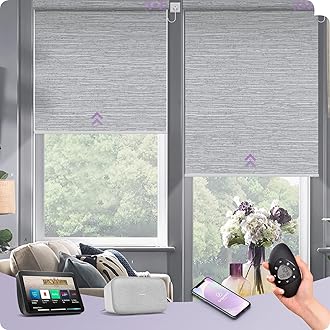 Graywind Motorized Roller Shade 100% Blackout Compatible with Alexa Google Smart Home Control Hardwired Window Shades Thermal Insulated Cordless Window Blinds, Customized Size (Jacquard Grey)