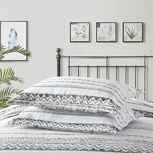 Miniatura 4 de Finlonte Juego de edredón bohemio de 3 piezas con estampado a rayas para todas las estaciones