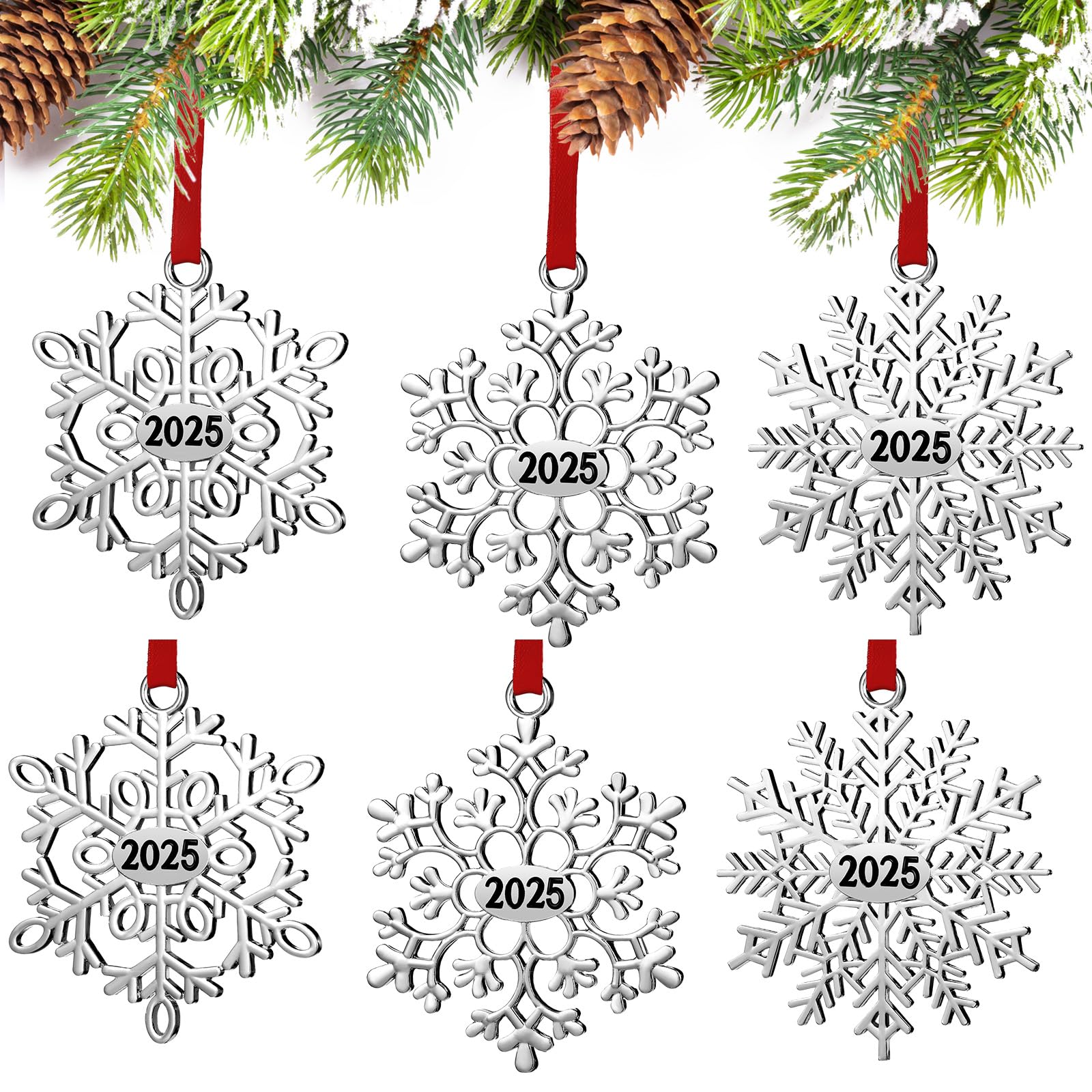 Flocon de neige pour sapin, coffret de 6 décorations de Noël en métal à offrir aux proches