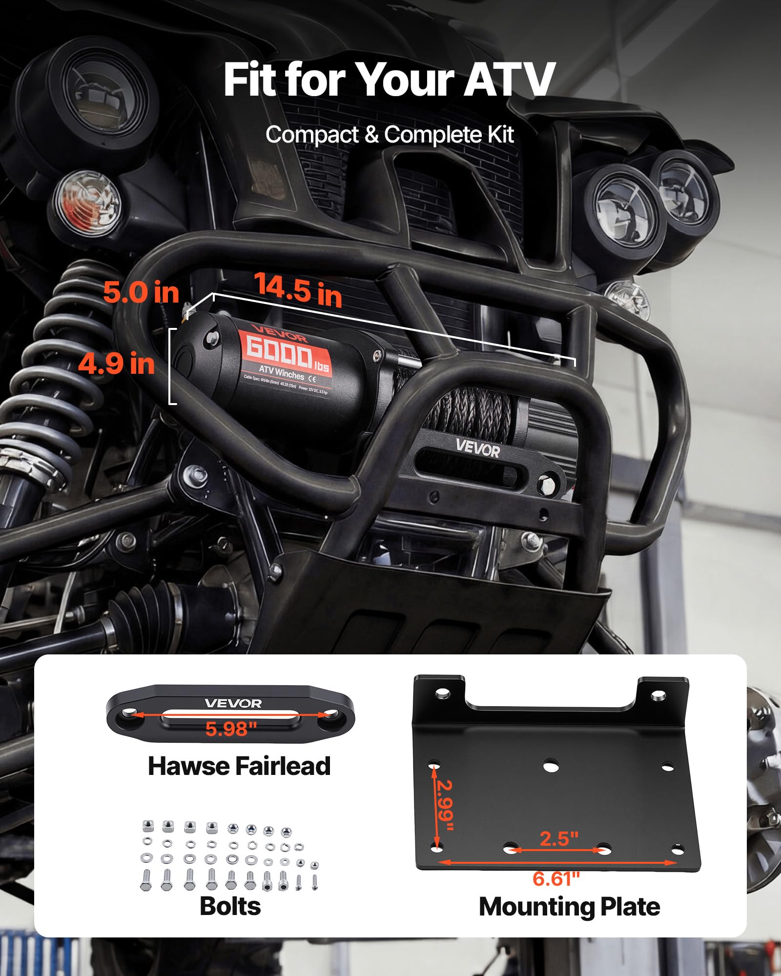 VEVOR Verricello Elettrico con Cavo Metallico da 2721 kg, Verricello Elettrico da 12 V CC per ATV/UTV Fuoristrada con Fune Sintetica Ø 6 mm x 15 m, Telecomando Wireless e Cablato, Impermeabile IP55