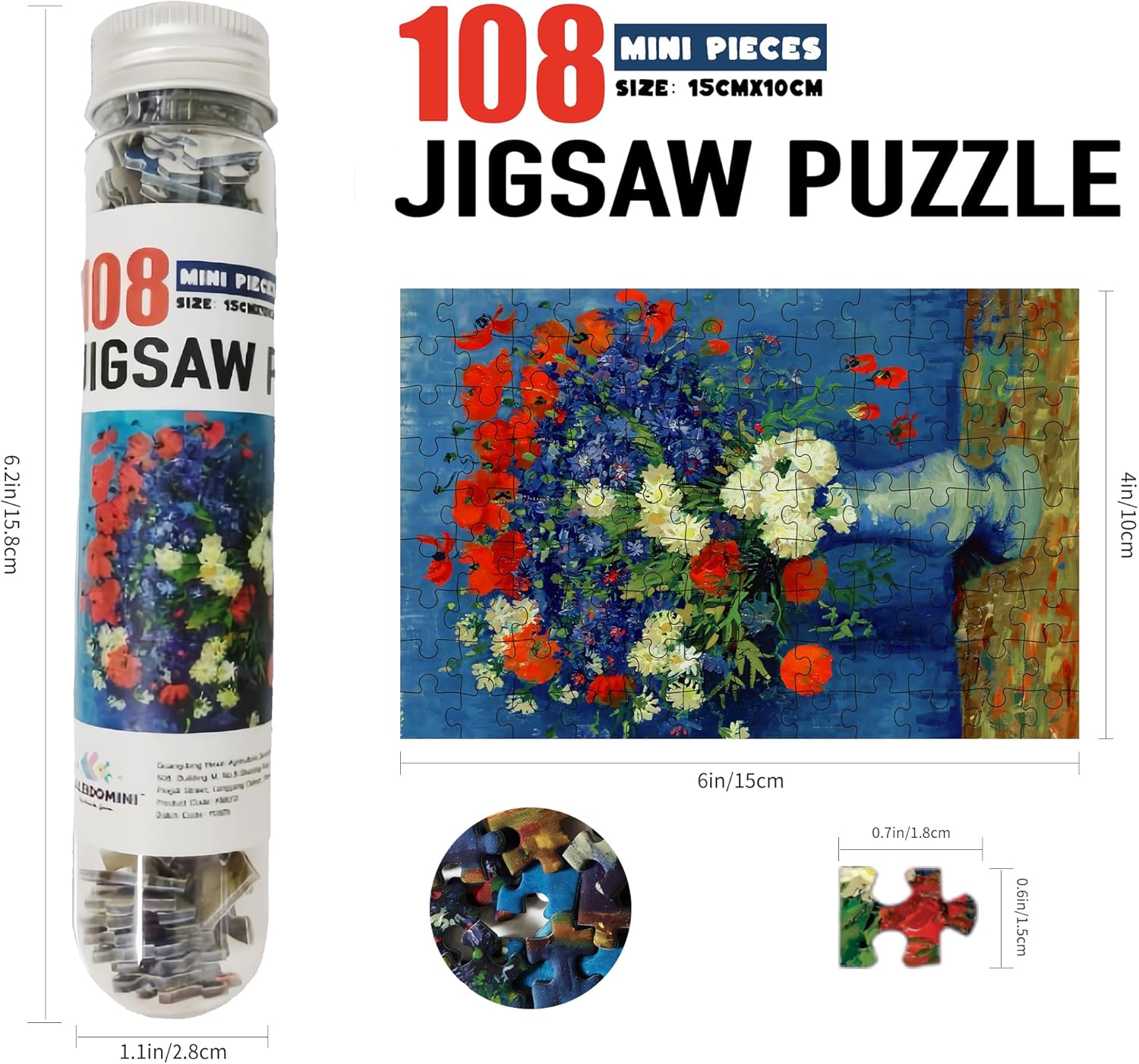 KALEIDOMINI-108 Pieces Small Jigsaw Puzzles for Adults-Van Gogh Oil Painting Series Puzzle，6 x 4 Inches,3 Packs， Mini Jigsaw Puzzles Challenging Puzzles