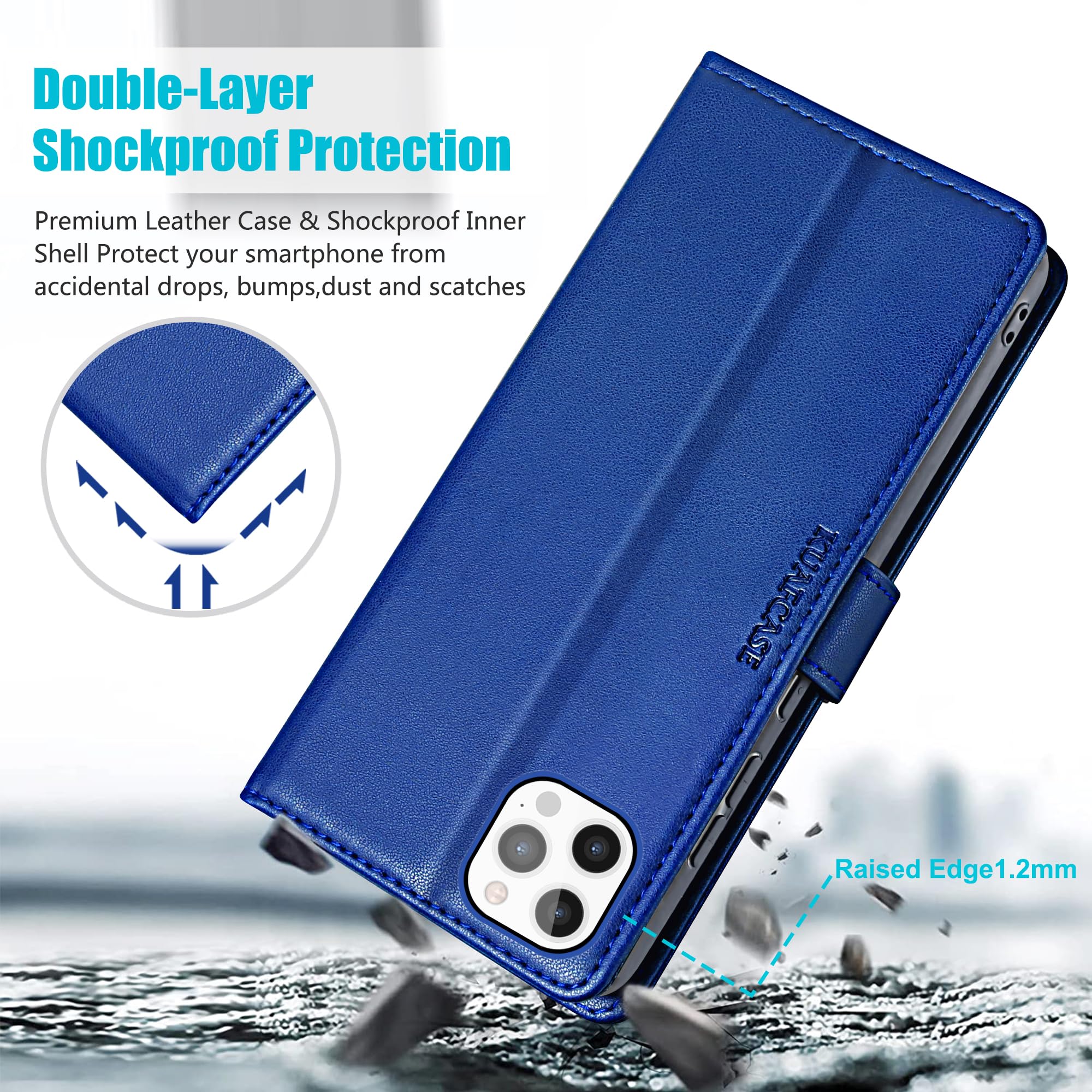 Kuafcase Compatible for iPhone 12 Pro Max Case with 4 Card Slots Magnetic Closure Kickstand Shockproof Protective Phone Case Compatible for iPhone 12 Pro Max - Image 3