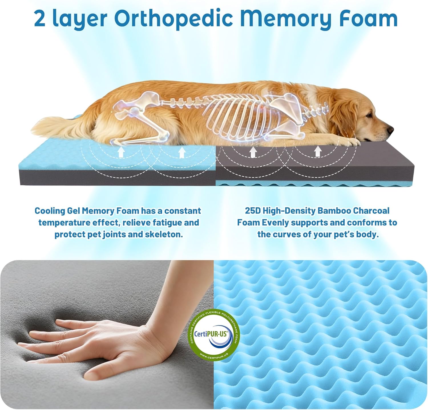 Cooling Dog Bed for Large Dogs, Orthopedic Memory Foam Pet Bed for Crate with Removable Washable Cover,Ideal for Arthritic Dogs (Cooling Fabric, Large-35"x 22" x 3")